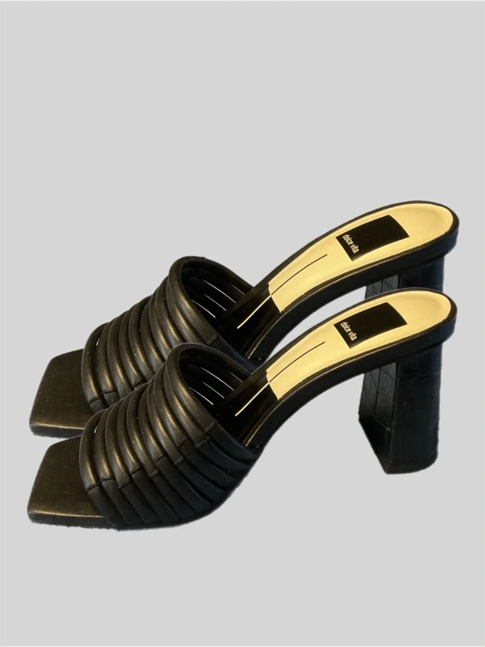 Dolce Vita Mules 6.5 Sandals Black Embossed Block Heel Summer Shoes - Picture 2 of 16